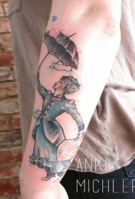 手臂简单女人和伞纹彩色纹身图案