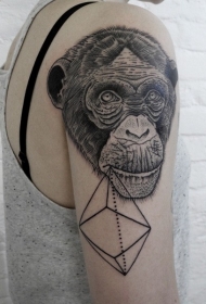 大臂有趣的黑猩猩头像和几何纹身图案