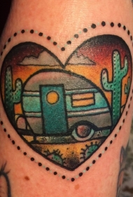心形与拖车彩色手臂纹身图案