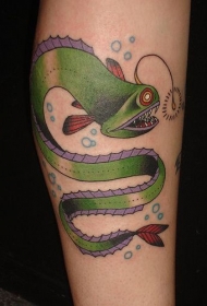 水生动物绿色的鱼卡通纹身图案