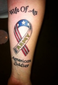 手臂彩色美国结和字母纹身图案