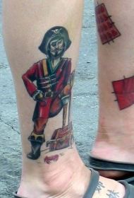 彩色的海盗人像小腿纹身图案