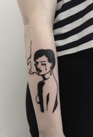 old school黑色的吸烟女子手臂纹身图案