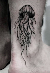小小的黑色简单水母脚踝纹身图案