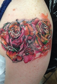 大臂抽象风格彩色的玫瑰纹身图案