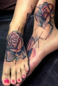 美丽好看的玫瑰彩色脚踝纹身图案