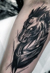 手臂写意风格的恶魔马纹身图案