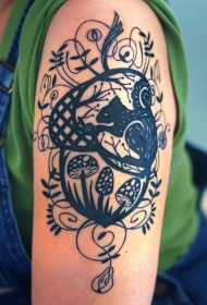 手臂令人惊讶的黑色线条植物松鼠纹身图案
