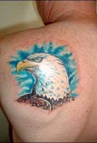 美国鹰头像彩色背部纹身图案
