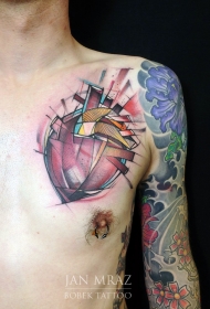 胸部全新风格彩色的抽象人体心脏纹身图案