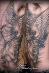 侧肋可爱性感的天使女孩纹身图案