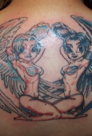 两个性感的天使背部纹身图案