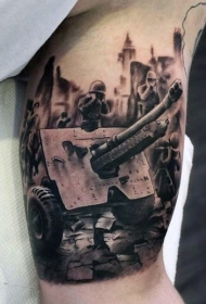 大臂3D黑白二战战斗纹身图案