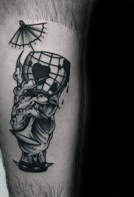 超现实主义风格的黑色怪物手玻璃杯手臂纹身图案
