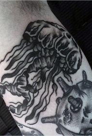手臂简单的黑色水母与地雷纹身图案
