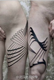 情侣大腿欧美抽象几何线条纹身图案