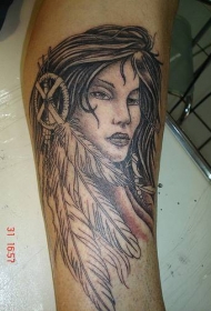 美丽的北美土著女孩纹身图案