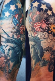 手臂彩色美国代表性雕塑纹身图案