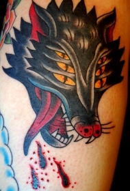 美式传统风格的地狱犬彩色手臂纹身图案