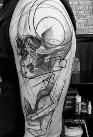 手臂黑色素描线条手与骷髅纹身图案