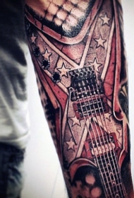令人印象深刻的彩色摇滚吉他手臂纹身图案