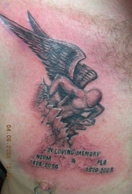 胸部3d天使和字母撕皮纹身图案