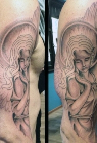 手臂美丽好看的黑白天使纹身图案