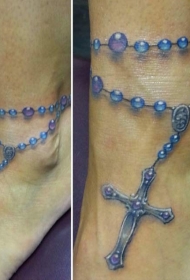 脚踝3D彩色的美丽十字架纹身图案