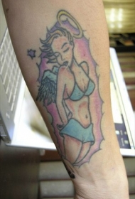 穿比基尼的天使女孩彩色纹身图案