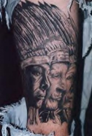 大腿美洲印第安人酋长肖像纹身图案
