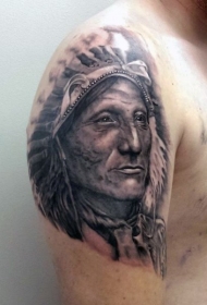 手臂美国土著黑白印度酋长肖像纹身图案