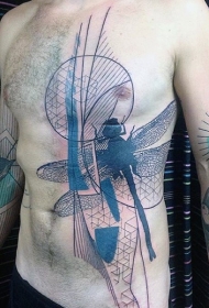 胸部和腹部黑色的抽象风格大蜻蜓纹身图案