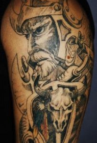 肩膀海盗和牛头骨纹身图案