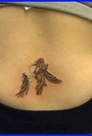 背部黑灰唯一的天使纹身图案