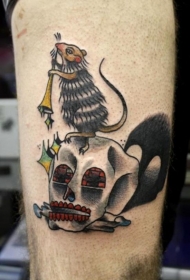 old school彩色骷髅和小老鼠手臂纹身图案