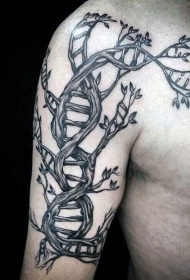 手臂DNA形状的树和花朵纹身图案