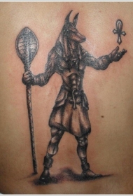 阿努比斯手持十字架纹身图案