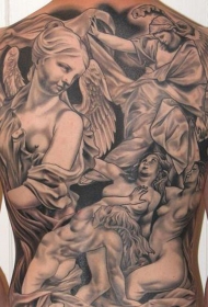 满背不同的女性天使纹身图案