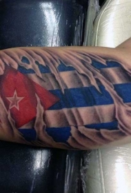 手臂撕皮和3D国旗彩色纹身图案