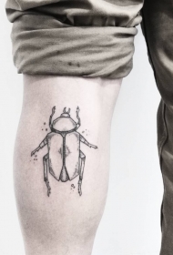 小腿欧美甲虫线条纹身图案