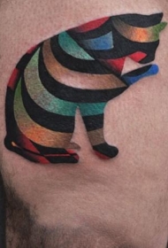 大腿七彩的猫纹身图案