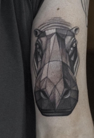 手臂抽象灰色的河马头像纹身图案