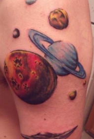 手臂太空行星和飞碟彩色纹身图案