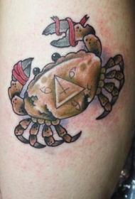 可爱的彩色螃蟹和数学符号纹身图案
