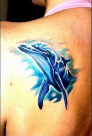 背部3D彩色的海豚纹身图案