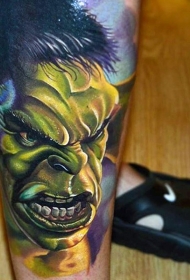 小腿3D愤怒的绿巨人纹身图案