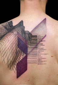 背部彩色的各种抽象山脉纹身图案