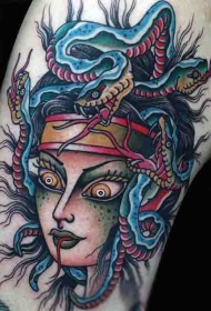 手臂可怕的五彩邪恶的美杜莎纹身图案