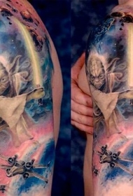 手臂华丽的3D彩色星球大战纹身图案