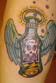 彩色啤酒瓶和天使翅膀纹身图案